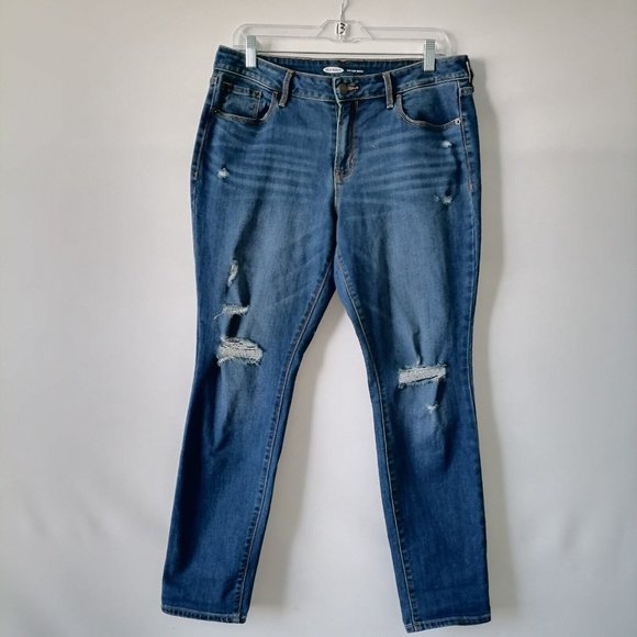 Old Navy Womens Blue Mid Rise Distressed Pop Icon Skinny Leg Jeans size 12 Short - Picture 1 of 6
